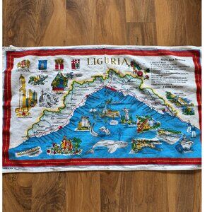 Vintage Liguria Italy Map Design Tea Towel 100% Pure Cotton By Manufatt